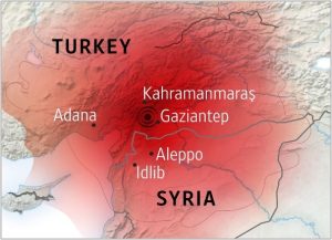 L’épicentre du tremblement de terre.Le bureau régional de l’organisation Syria Relief and Development (SRD) se trouve à Gaziantep, à environ 30 kilomètres de l’épicentre. Les activités caritatives se déroulaient dans la région d’Alep, à quelque 130 kilomètres de l’épicentre.